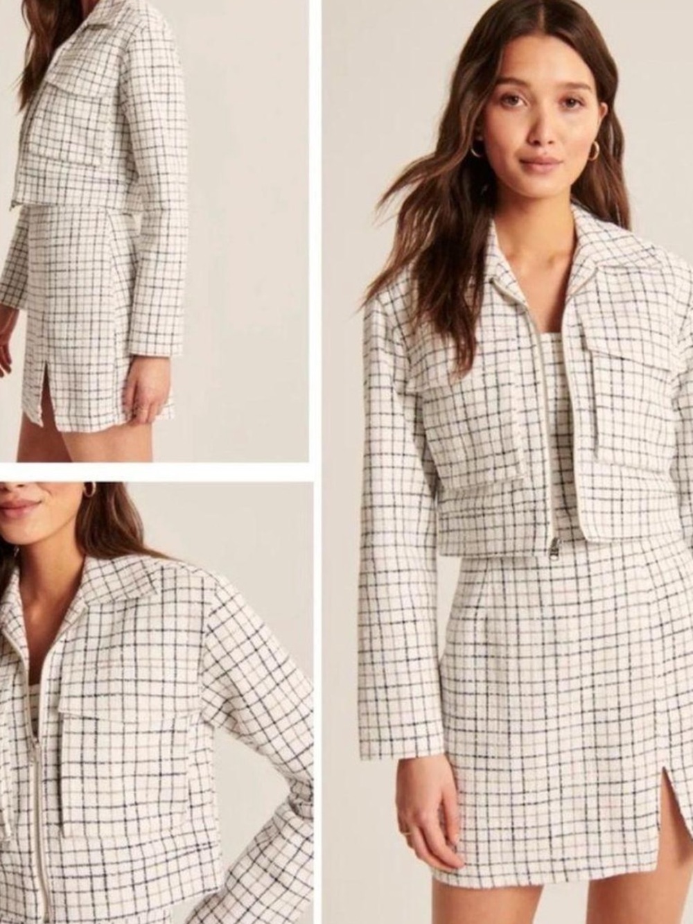 Abercrombie & fitch white tweed bomber zip jacket front pockets sz xs